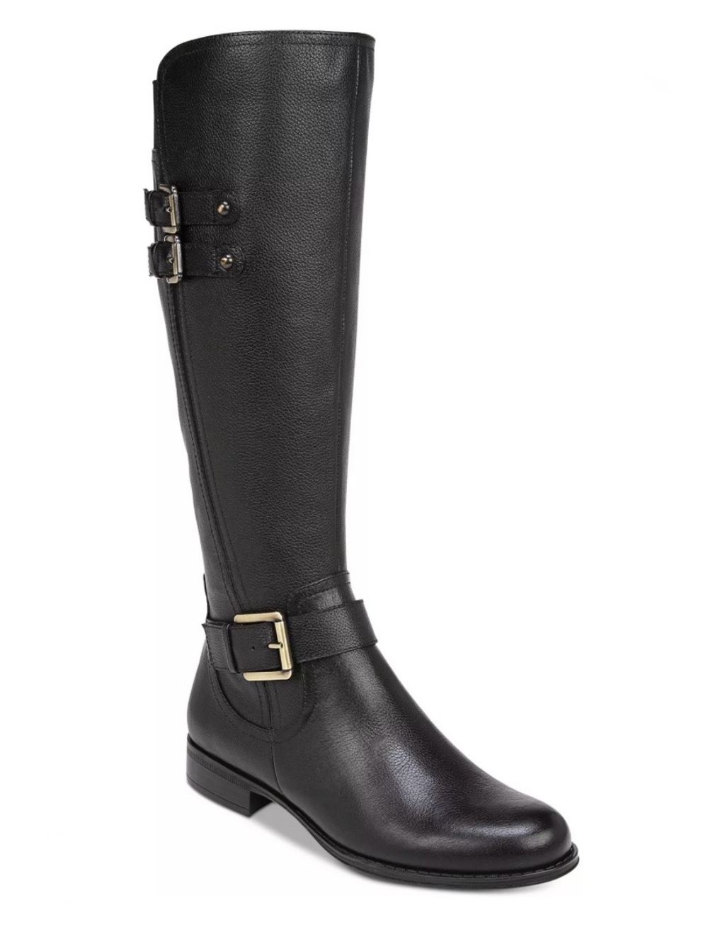 Naturalizer Black Leather Knee High Buckle Boot Size 8.5W Wide Calf